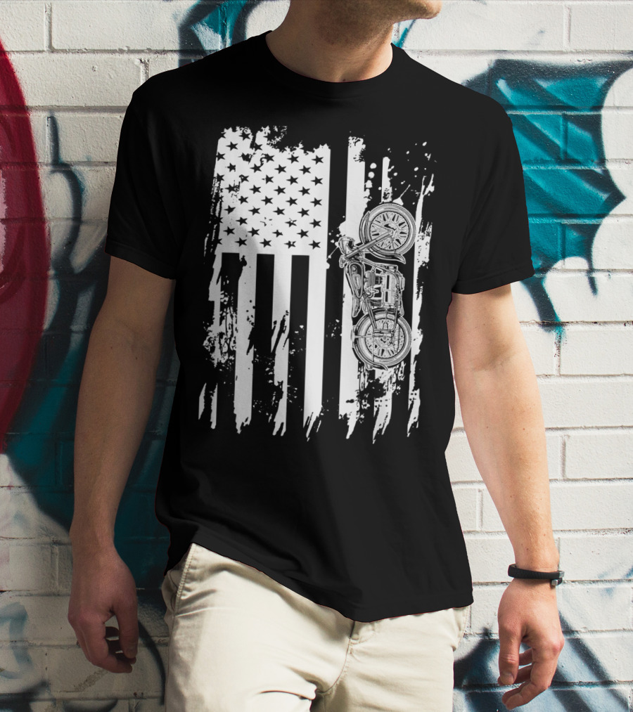 Vintage Motorcycle American Flag T-Shirt