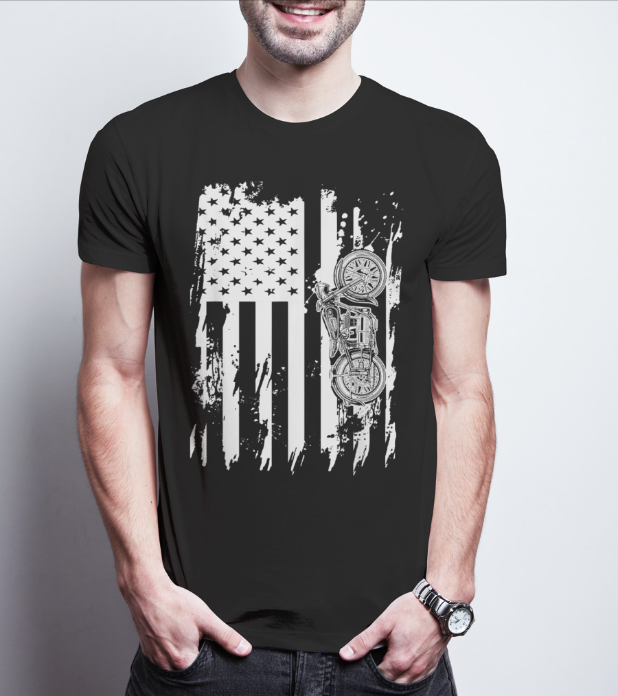 Vintage Motorcycle American Flag T-Shirt