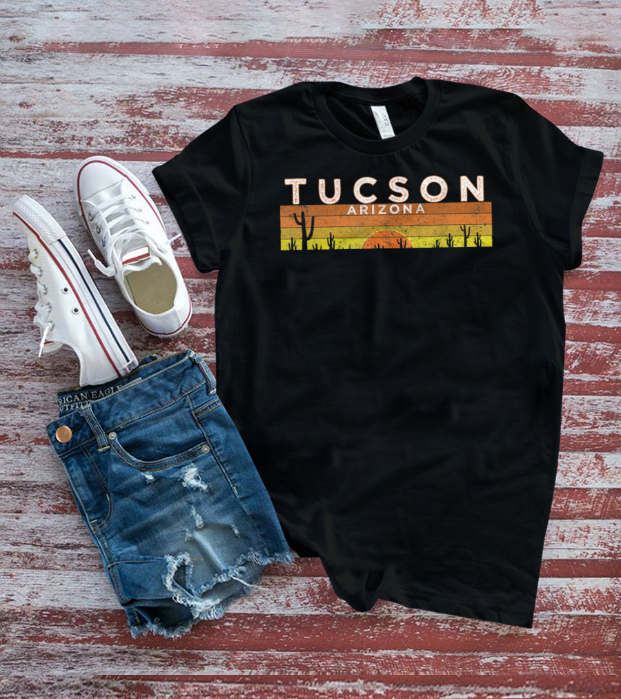 Tucson Arizona Desert Sunset Cactus Vintage Retro Stripes T-Shirt