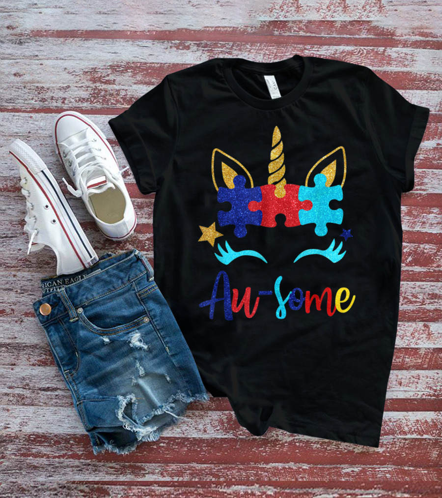 Au Some Unicorn Autism Awareness Puzzle Piece Fun T-Shirt