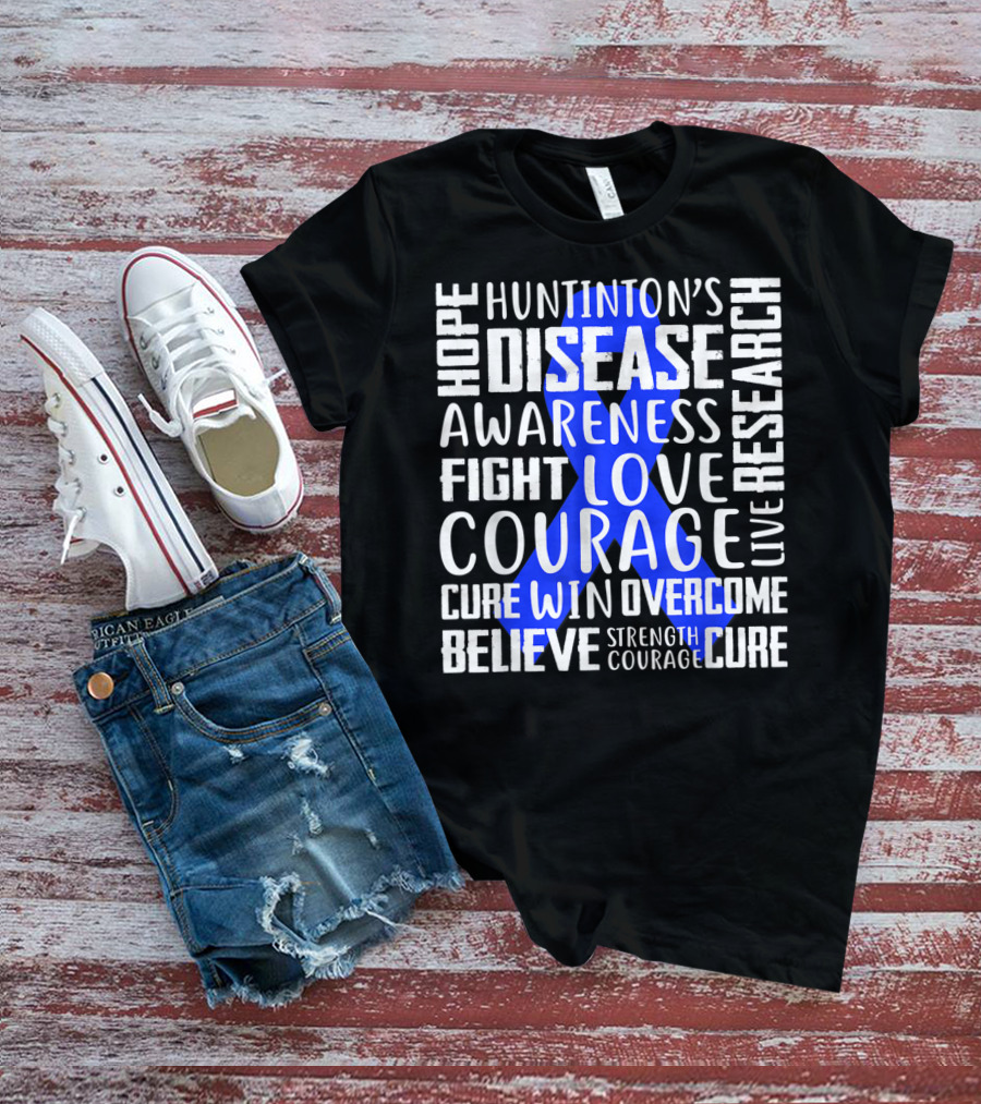 I Wear Blue For Husband Huntington's Disease Awareness Courage Hope Strength Fight Love Cure T-Shirt
