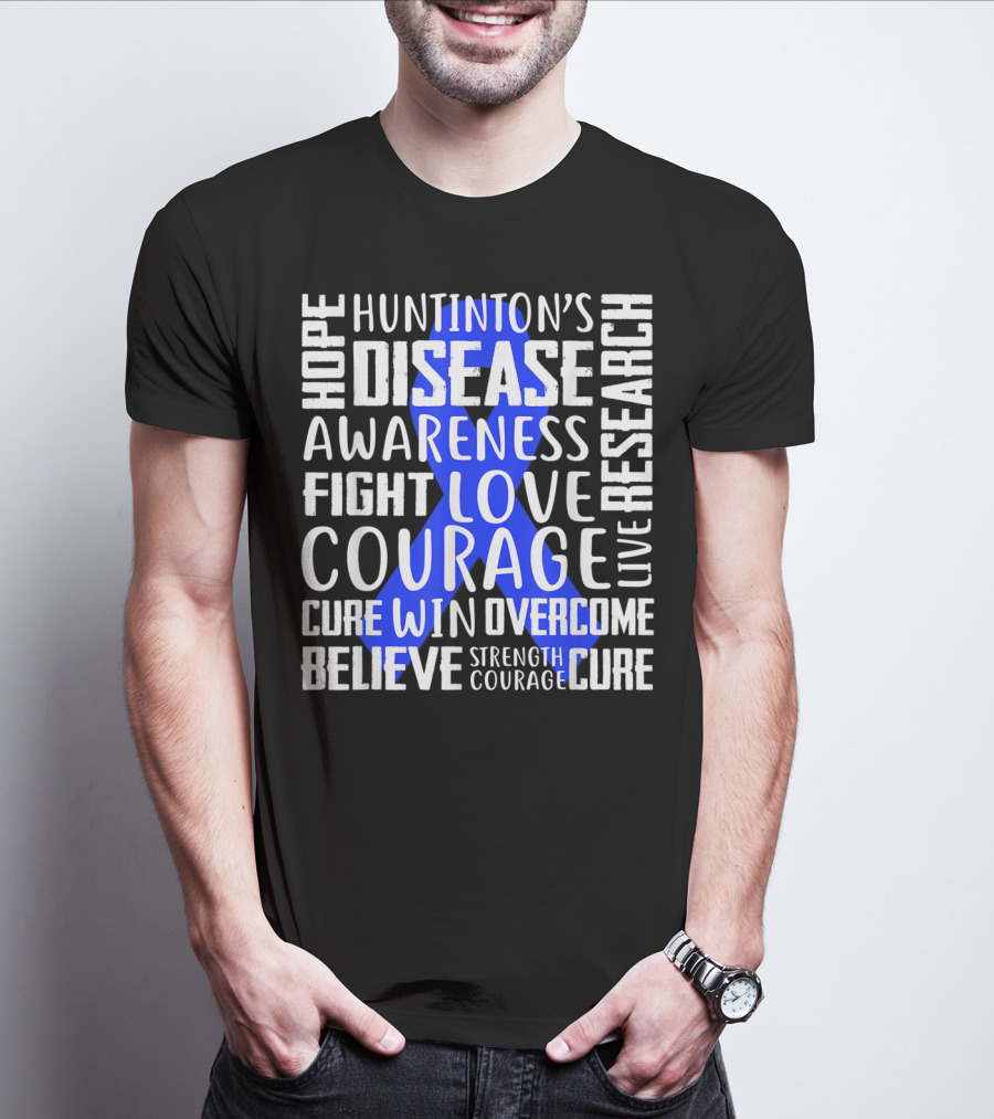I Wear Blue For Husband Huntington's Disease Awareness Courage Hope Strength Fight Love Cure T-Shirt