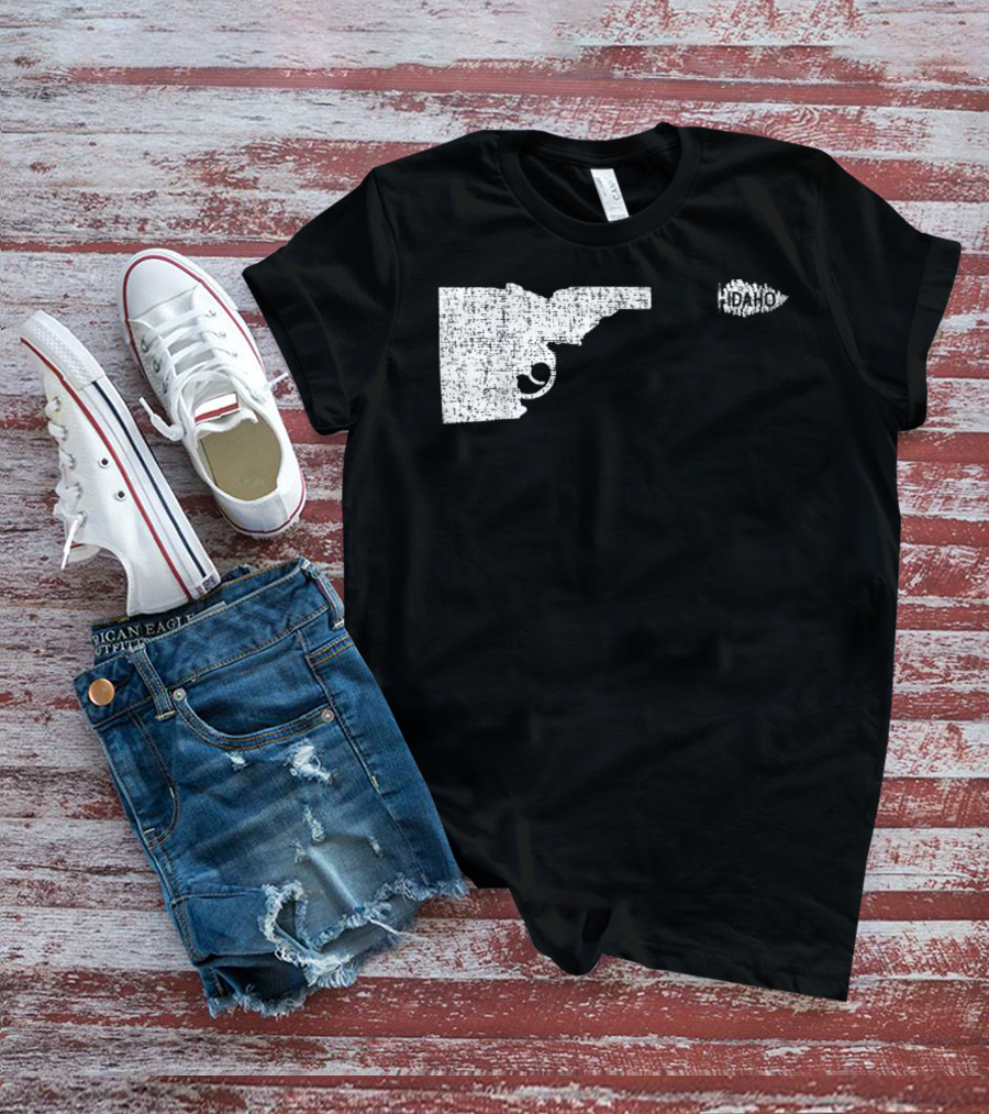 Idaho Gun Silhouette With Pine Tree Texture For Nature Lovers T-Shirt