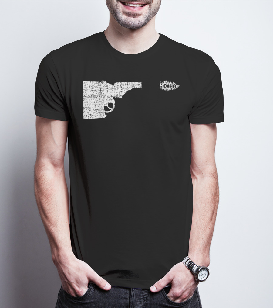 Idaho Gun Silhouette With Pine Tree Texture For Nature Lovers T-Shirt