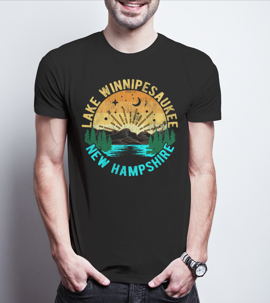 Lake Winnipesaukee New Hampshire Sunset Mountain Scene T-Shirt