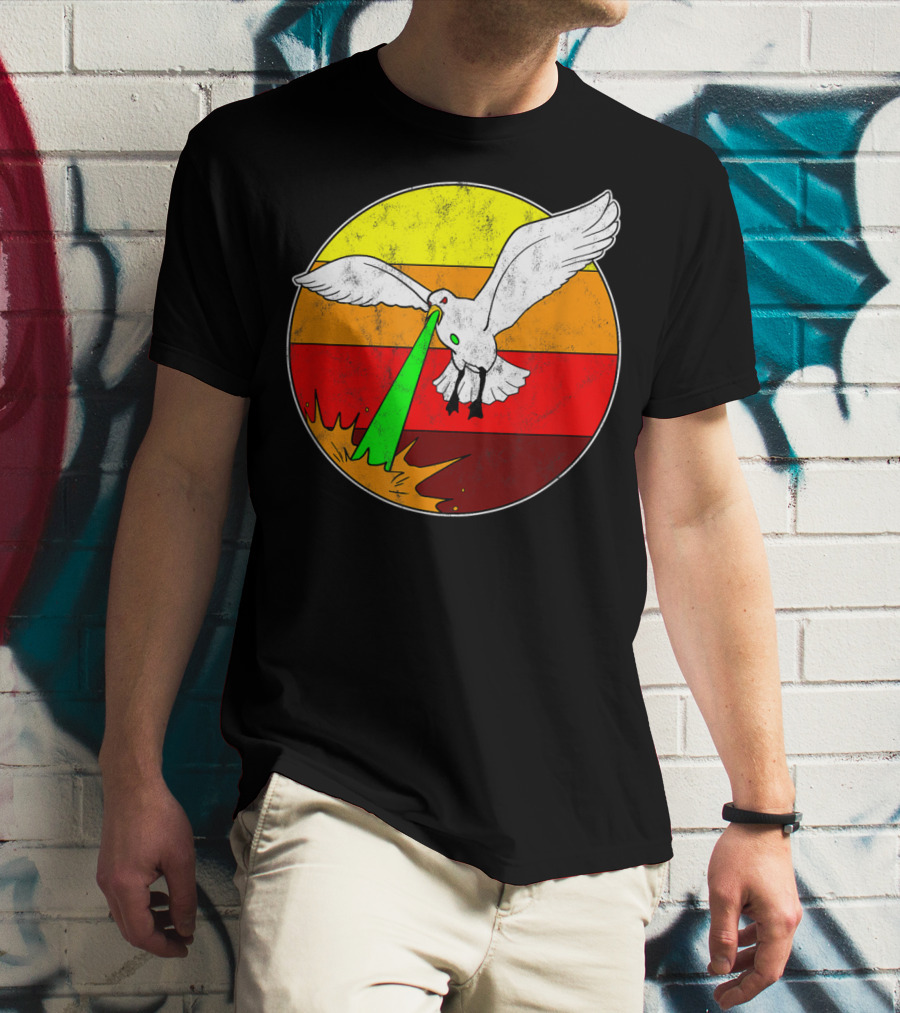 Laser Seagull Retro Sunset Funny Bird T-Shirt