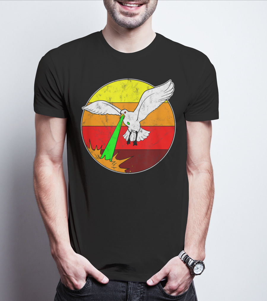 Laser Seagull Retro Sunset Funny Bird T-Shirt