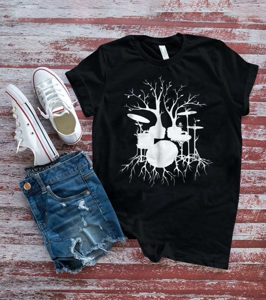 Live The Beat Drum Kit Tree Roots Drummer For Music T-Shirt