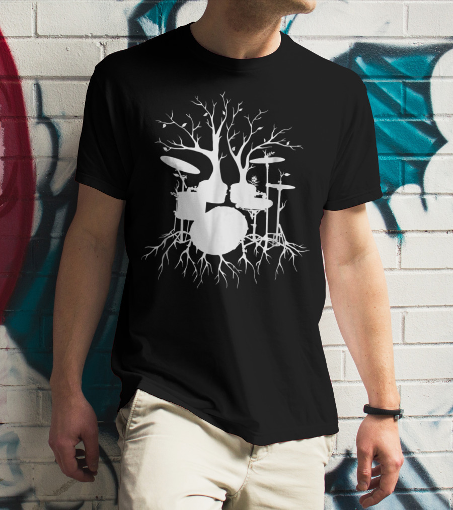 Live The Beat Drum Kit Tree Roots Drummer For Music T-Shirt