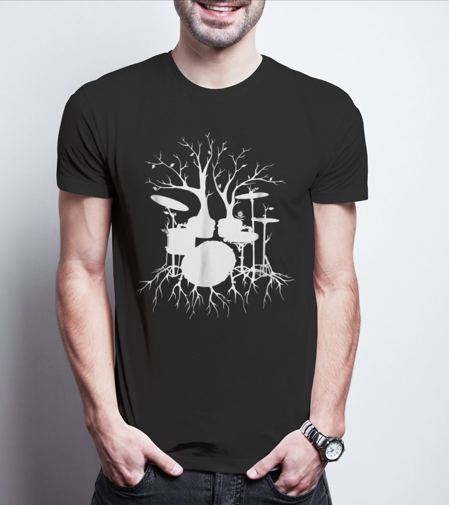 Live The Beat Drum Kit Tree Roots Drummer For Music T-Shirt