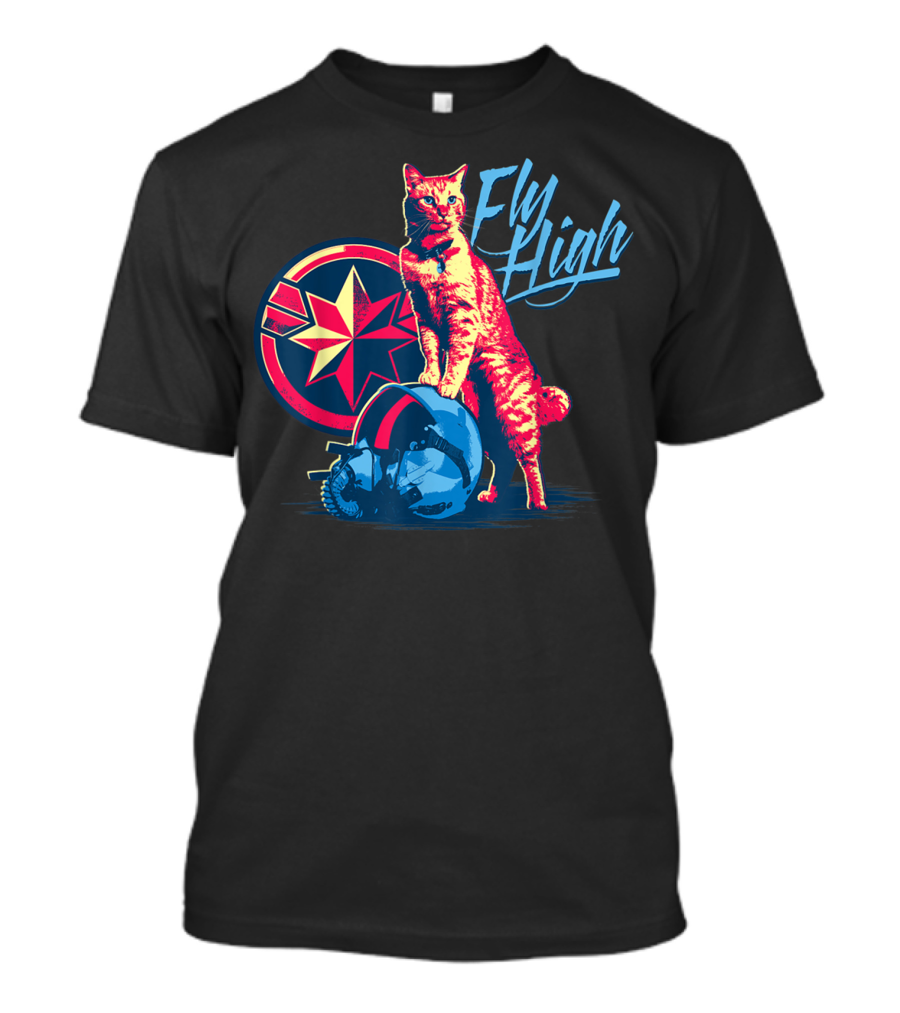Captain Marvel Fly High Goose Cat Helmet Star T-Shirt
