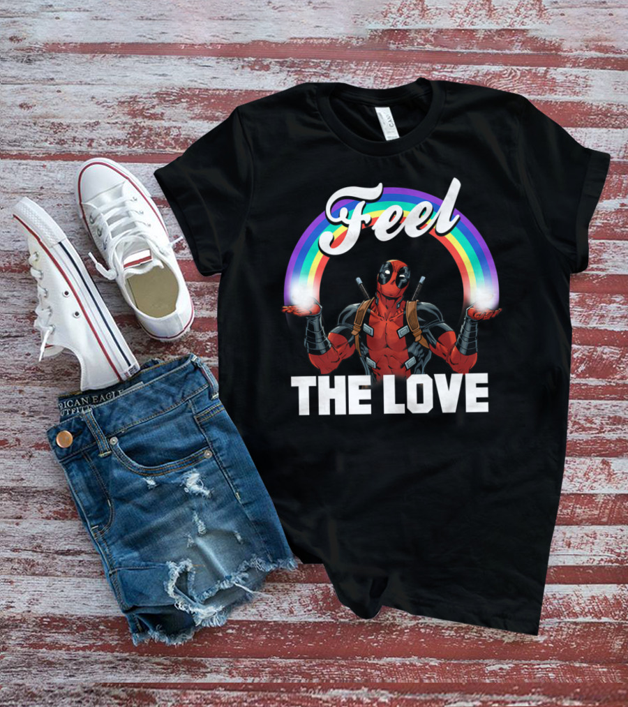 Marvel Deadpool Feel The Love Rainbow T-Shirt