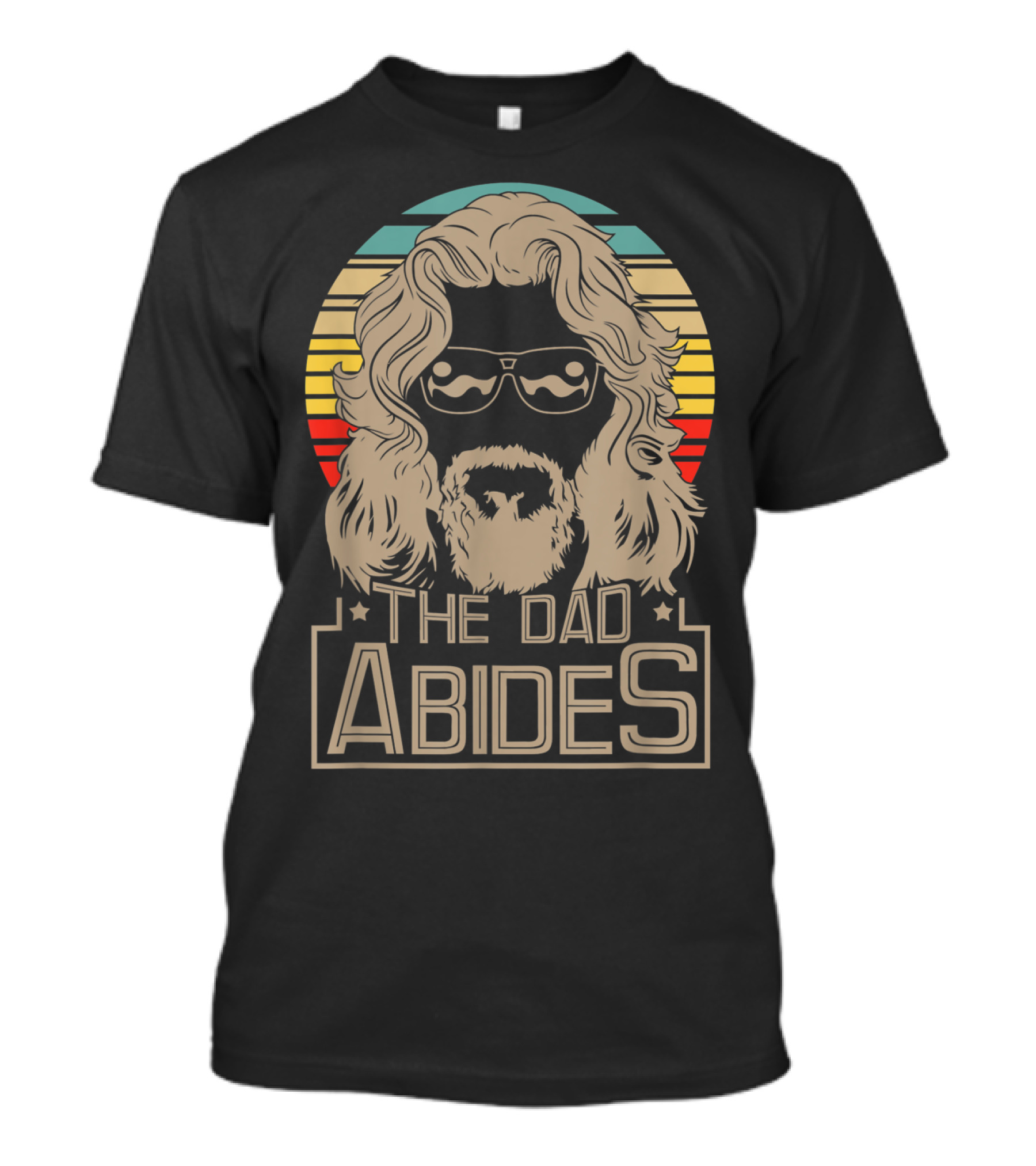 Mens The Dad Abides Retro Style Rainbow Circle Sunglasses And Long Hair T-Shirt