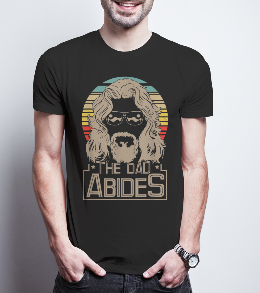 Mens The Dad Abides Retro Style Rainbow Circle Sunglasses And Long Hair T-Shirt