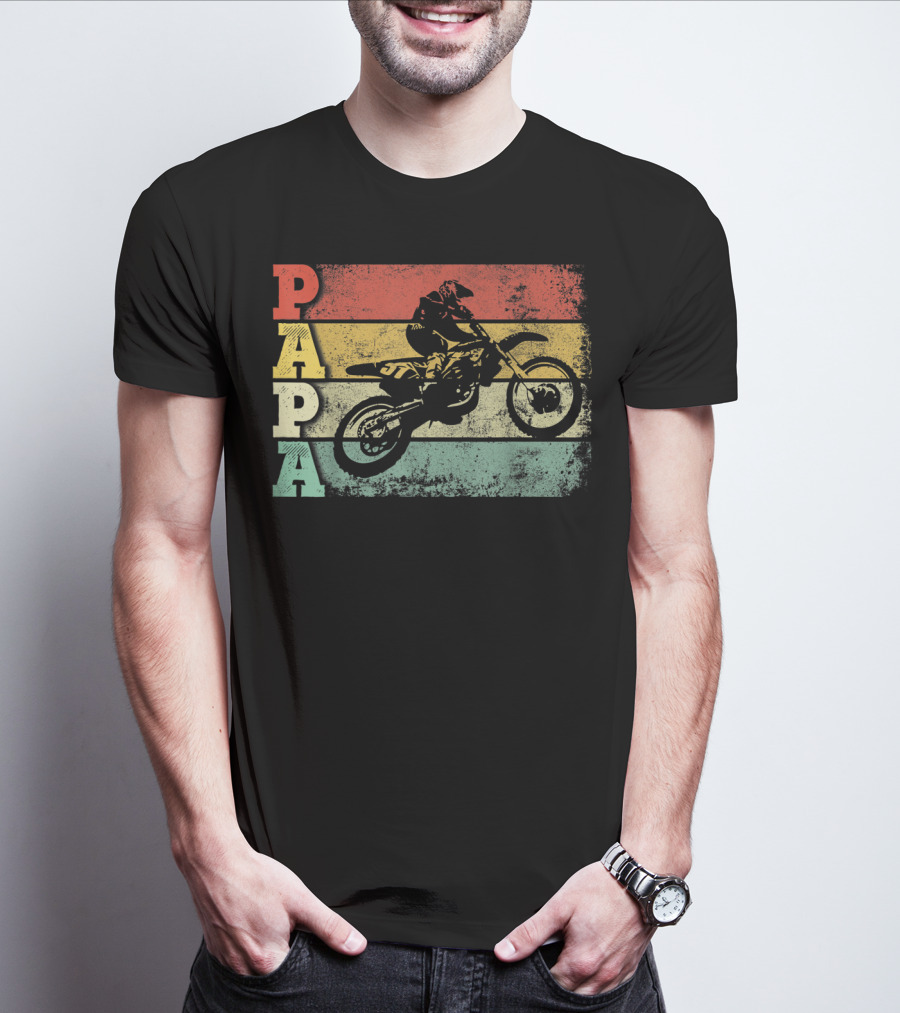 Papa Vintage Motocross Dirt Bike Dad Retro Colors T-Shirt