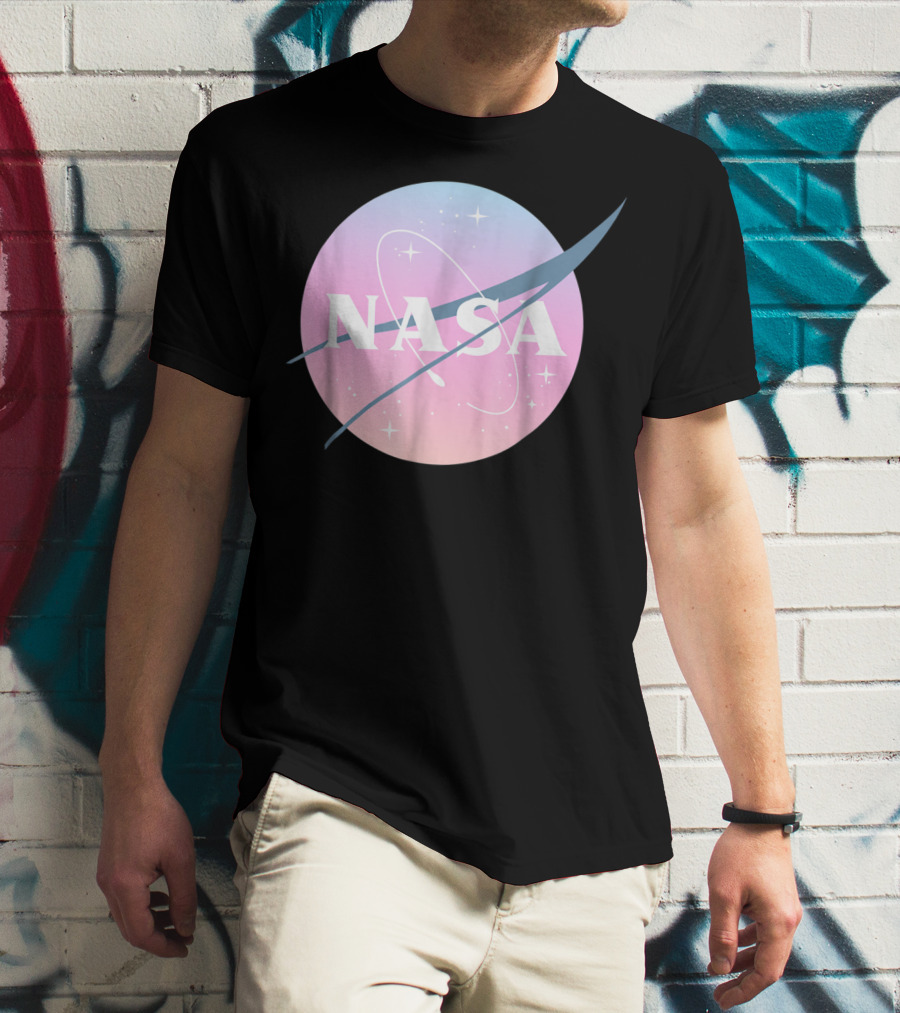NASA Pastel Rainbow Classic Logo Pink And Blue Ombre Circle With Stars T-Shirt
