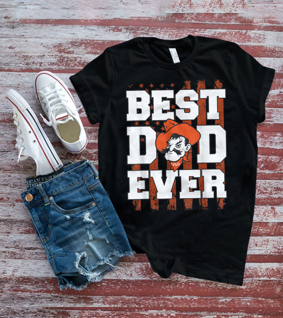 Oklahoma State Cowboys Best Dad Ever OSU Pistol Pete USA Flag T-Shirt