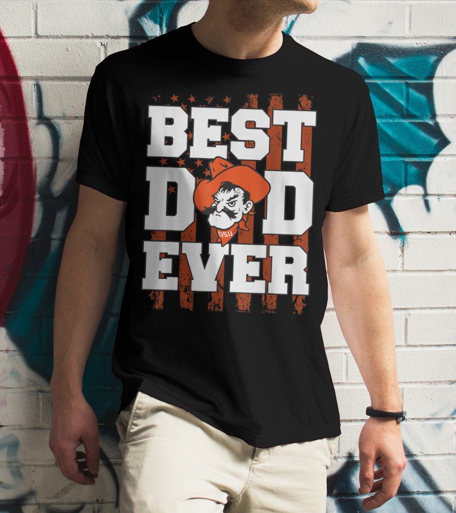 Oklahoma State Cowboys Best Dad Ever OSU Pistol Pete USA Flag T-Shirt