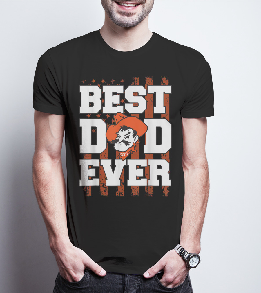Oklahoma State Cowboys Best Dad Ever OSU Pistol Pete USA Flag T-Shirt