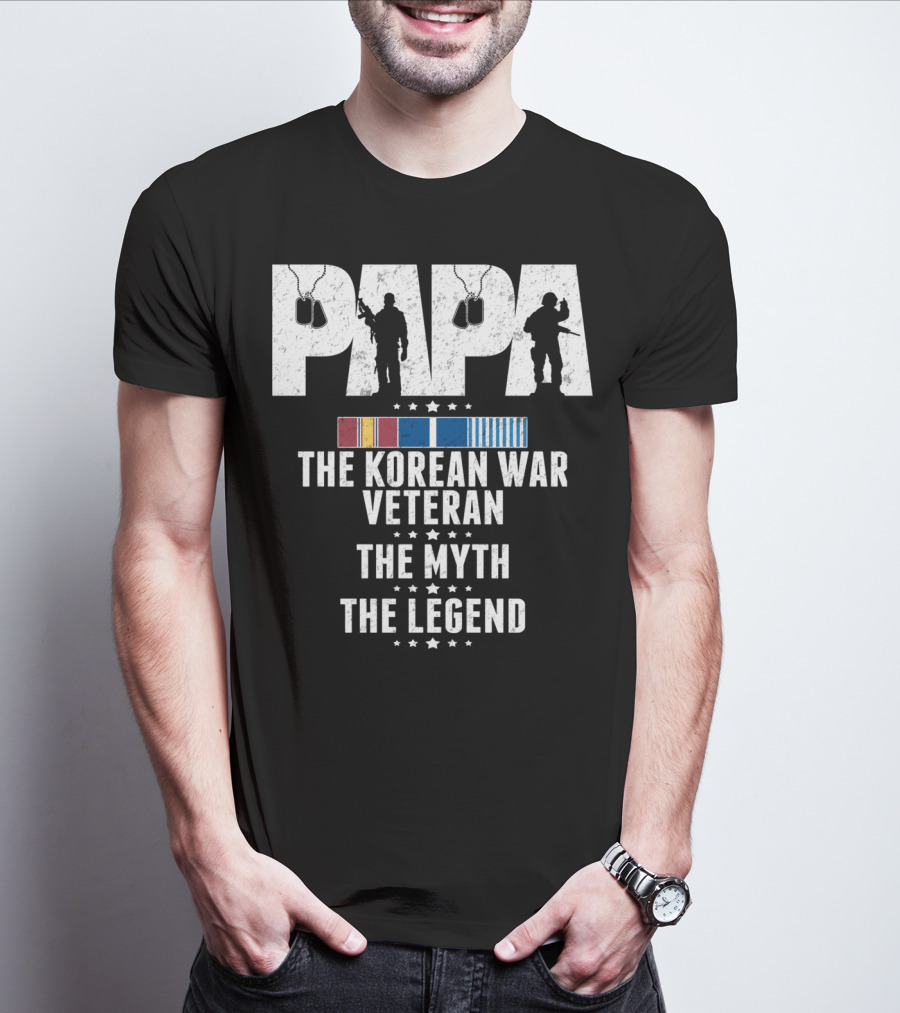 Papa Korean War Veteran Myth Legend With Medals T-Shirt