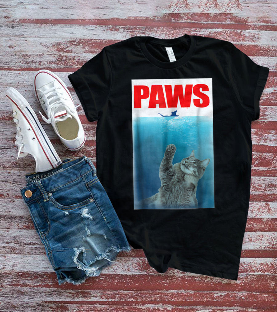 Paws Cat And Mouse Jaws Parody For Funny Cat Lover T-Shirt
