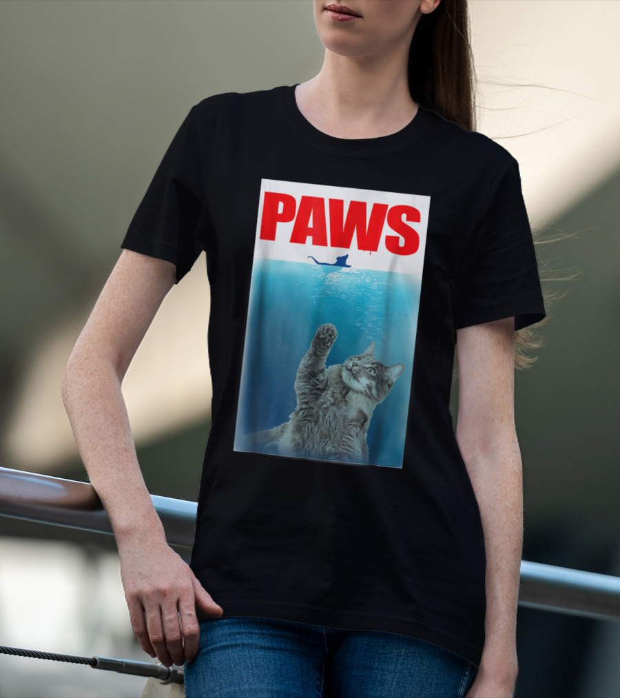 Paws Cat And Mouse Jaws Parody For Funny Cat Lover T-Shirt