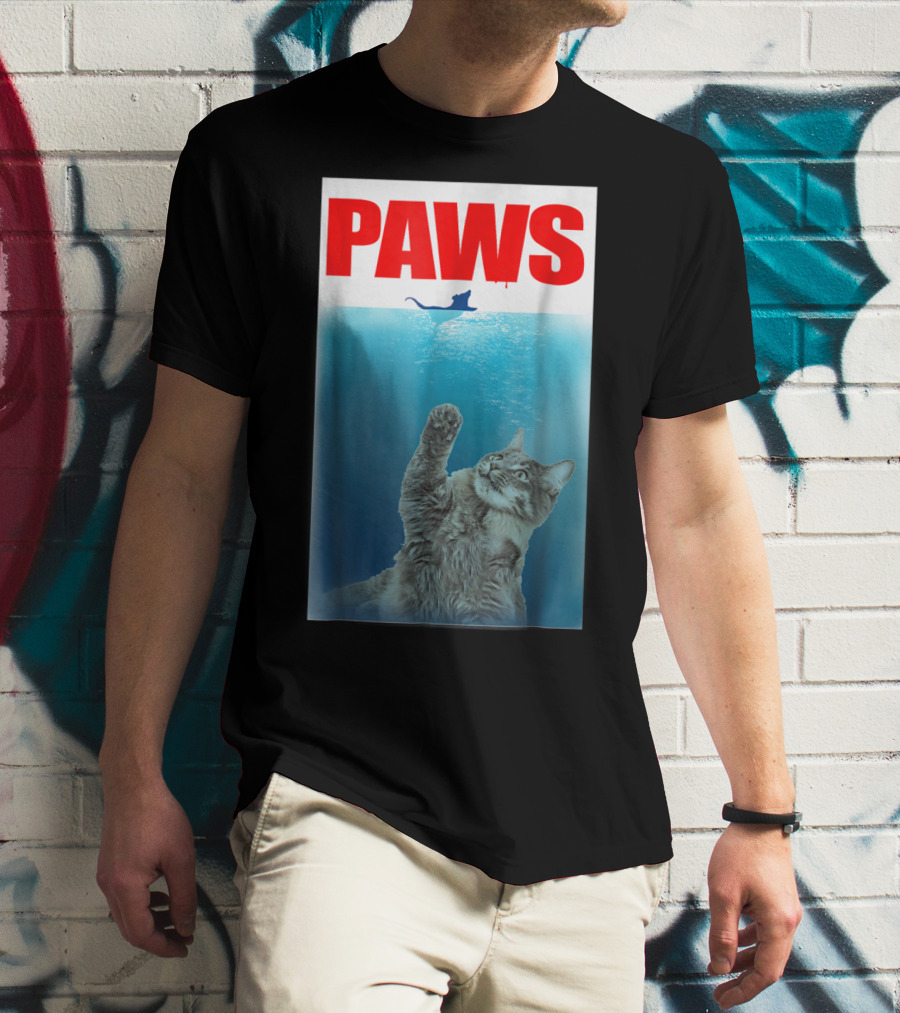 Paws Cat And Mouse Jaws Parody For Funny Cat Lover T-Shirt