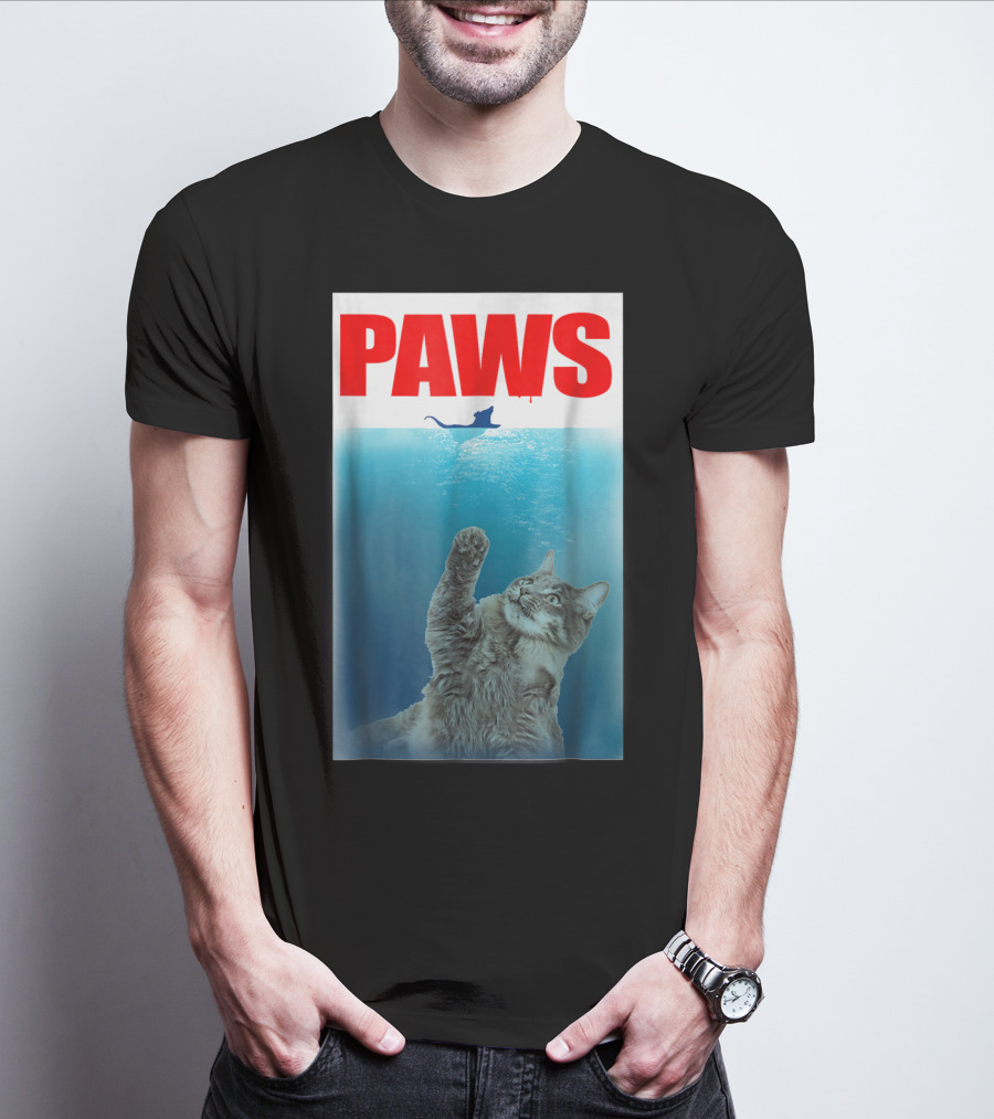 Paws Cat And Mouse Jaws Parody For Funny Cat Lover T-Shirt