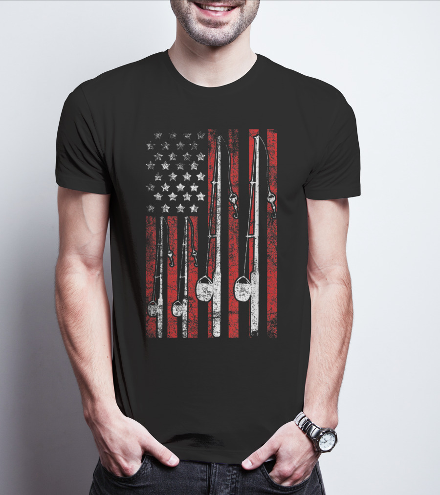 Vintage American Flag Fishing Poles T-Shirt