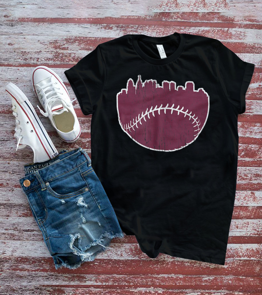 Vintage Philadelphia Cityscape Baseball Stitch Skyline T-Shirt