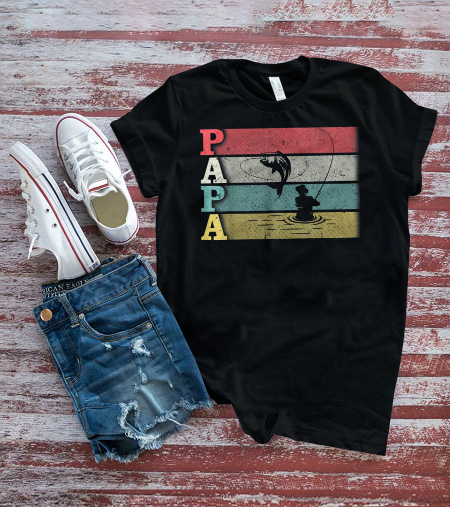 Vintage Fishing Papa Funny Dad Retro Father's Day T-Shirt
