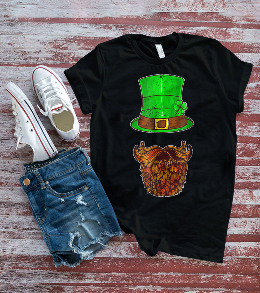 Awesomely Festive St Patrick's Day Green Irish Hat With Shamrock And Orange Beard T-Shirt