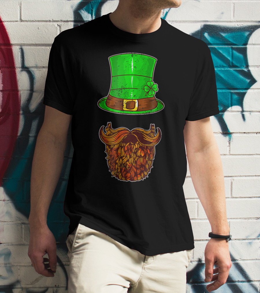 Awesomely Festive St Patrick's Day Green Irish Hat With Shamrock And Orange Beard T-Shirt