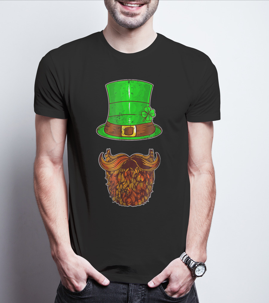 Awesomely Festive St Patrick's Day Green Irish Hat With Shamrock And Orange Beard T-Shirt