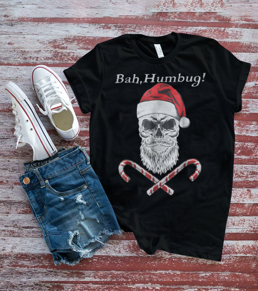 Bah Humbug Skull Santa With Candy Canes T-Shirt
