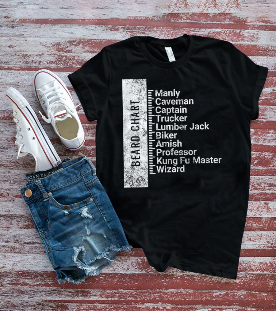 Beard Chart Manly Caveman Captain Trucker Lumberjack Biker Amish Professor Kung Fu Master Wizard T-Shirt