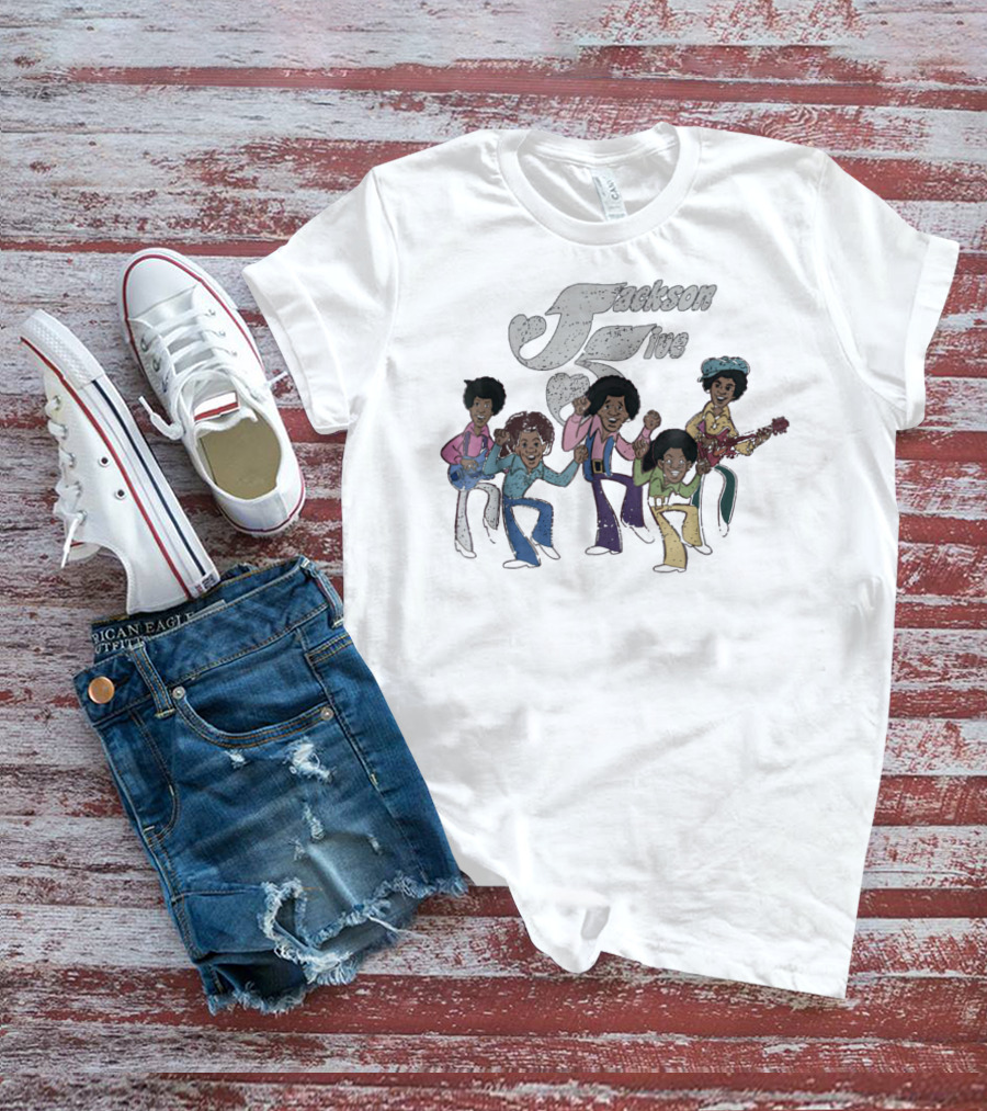 Jackson Five Retro Cartoon Style Group Dance And Guitar T-Shirt