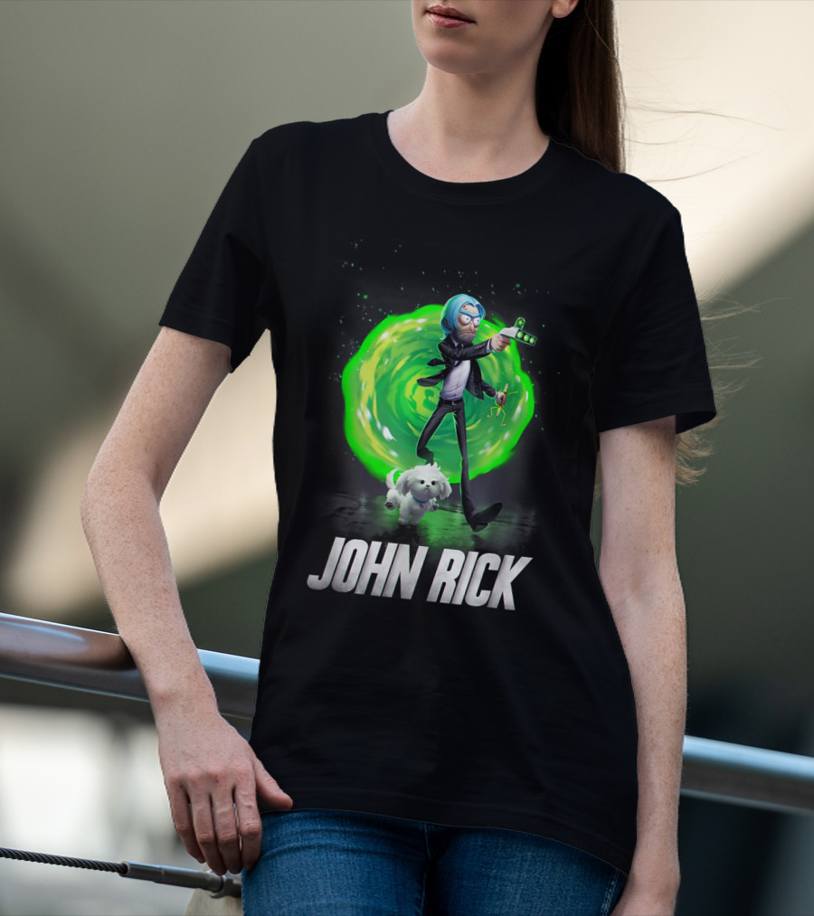 John Rick Interdimensional Action With Scientist And Portal T-Shirt