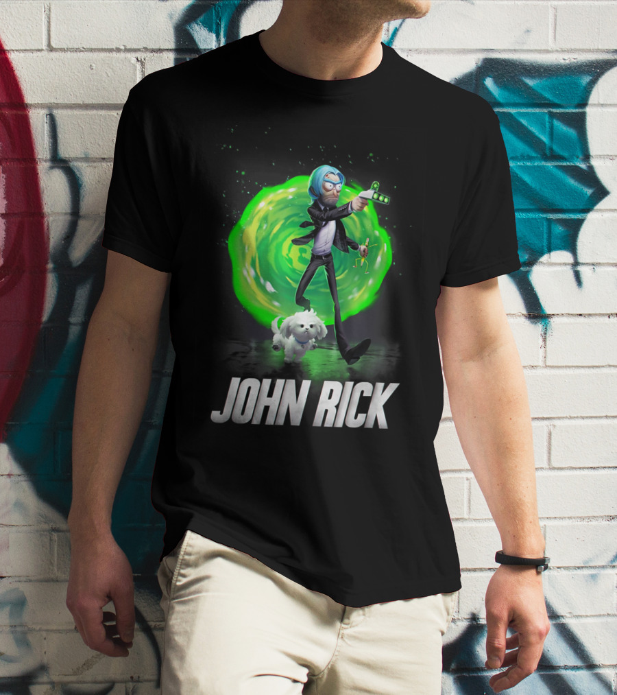John Rick Interdimensional Action With Scientist And Portal T-Shirt