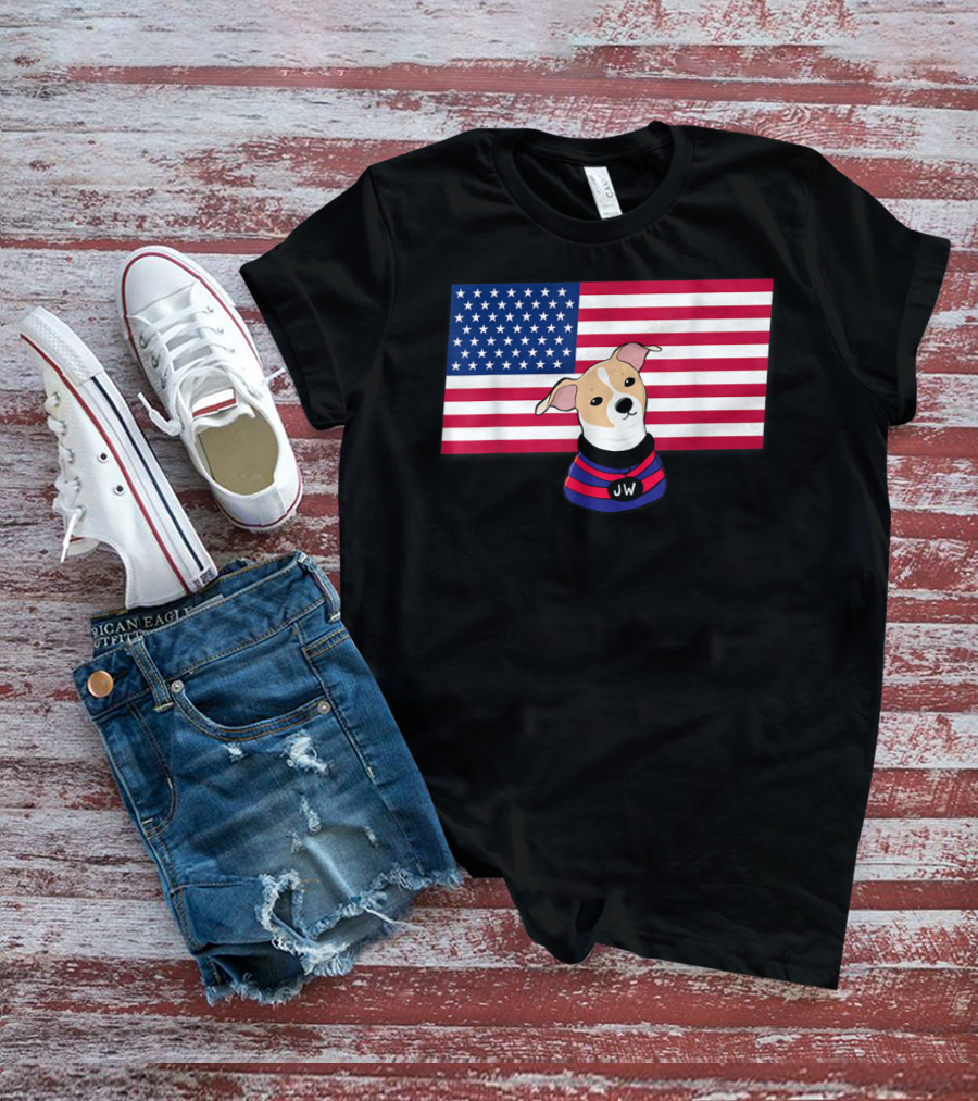 Jonathan Warren JW Dog With American Flag Background T-Shirt
