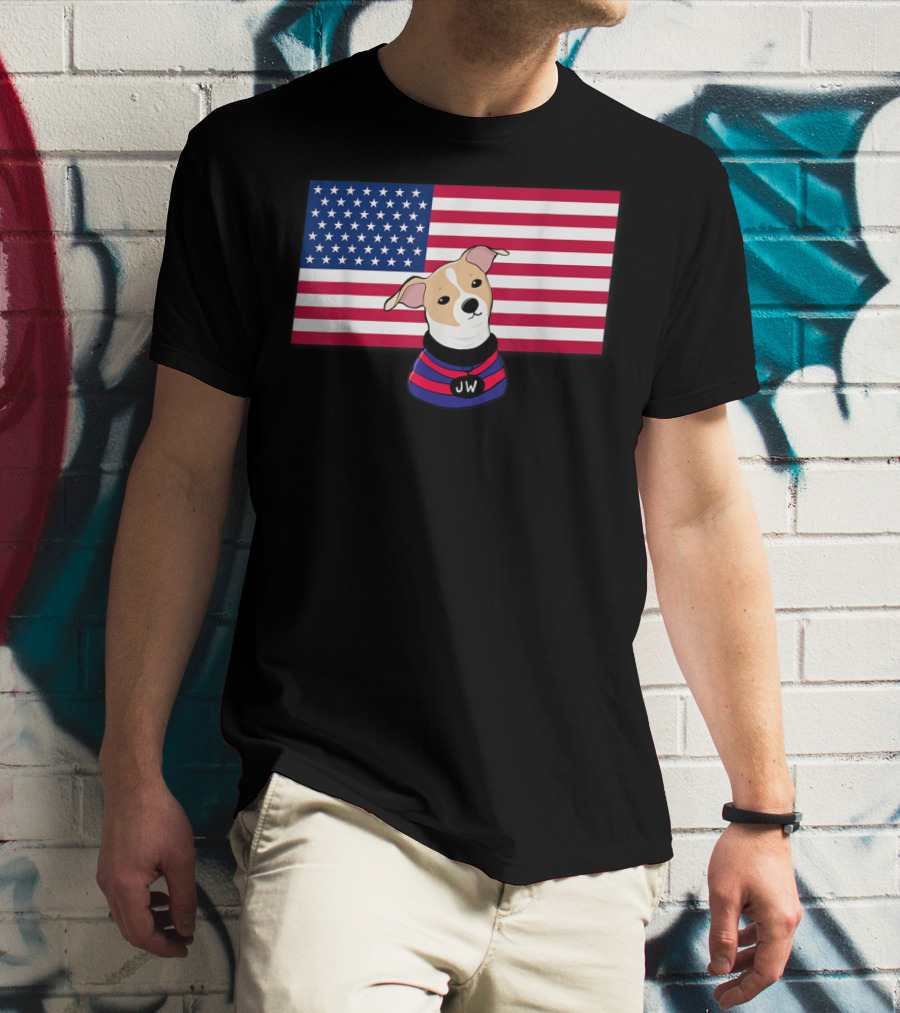 Jonathan Warren JW Dog With American Flag Background T-Shirt