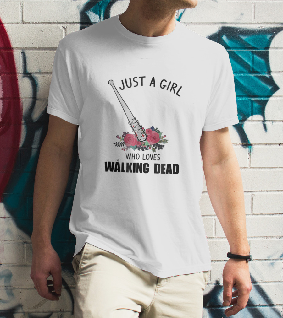 Just A Girl Who Loves Walking Dead Baseball Bat And Roses T-Shirt