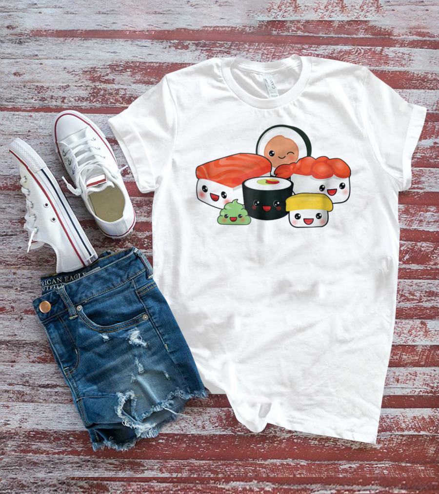 Kawaii Sushi Family With Cute Faces And Happy Expressions T-Shirt