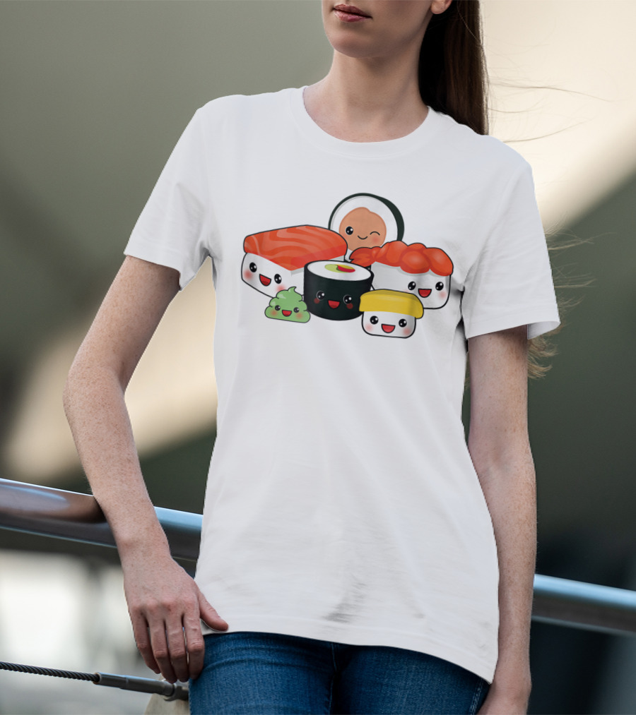 Kawaii Sushi Family With Cute Faces And Happy Expressions T-Shirt