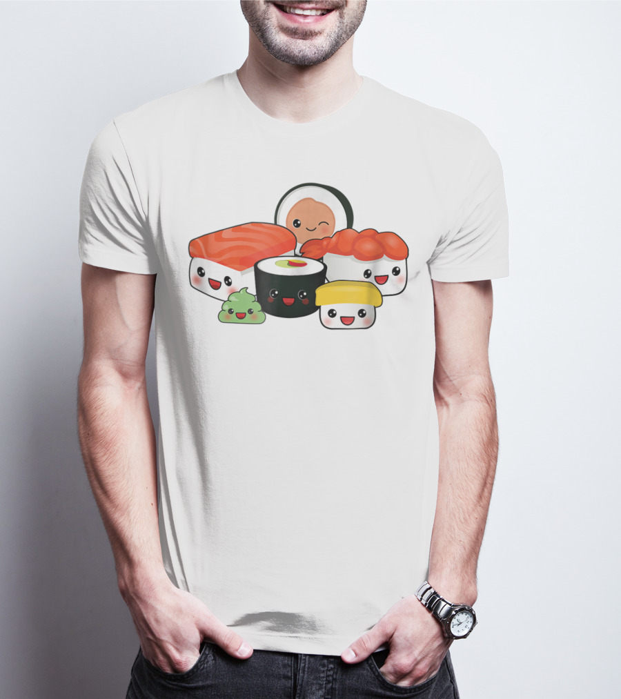 Kawaii Sushi Family With Cute Faces And Happy Expressions T-Shirt