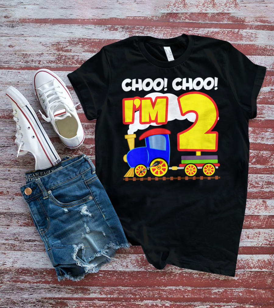 Choo Choo I'm 2 Year Old Train Birthday Toddler Fun T-Shirt