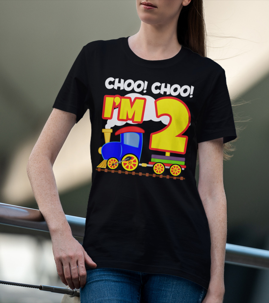 Choo Choo I'm 2 Year Old Train Birthday Toddler Fun T-Shirt