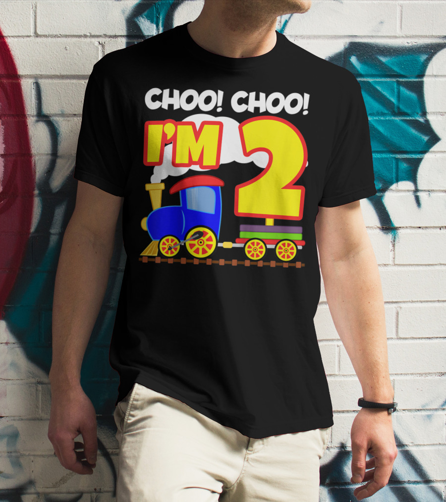 Choo Choo I'm 2 Year Old Train Birthday Toddler Fun T-Shirt