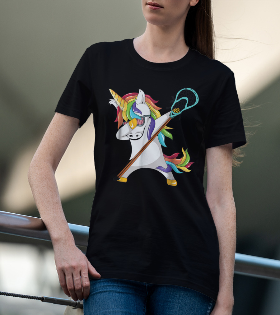 Lacrosse Dab Dabbing Unicorn With Colorful Mane T-Shirt