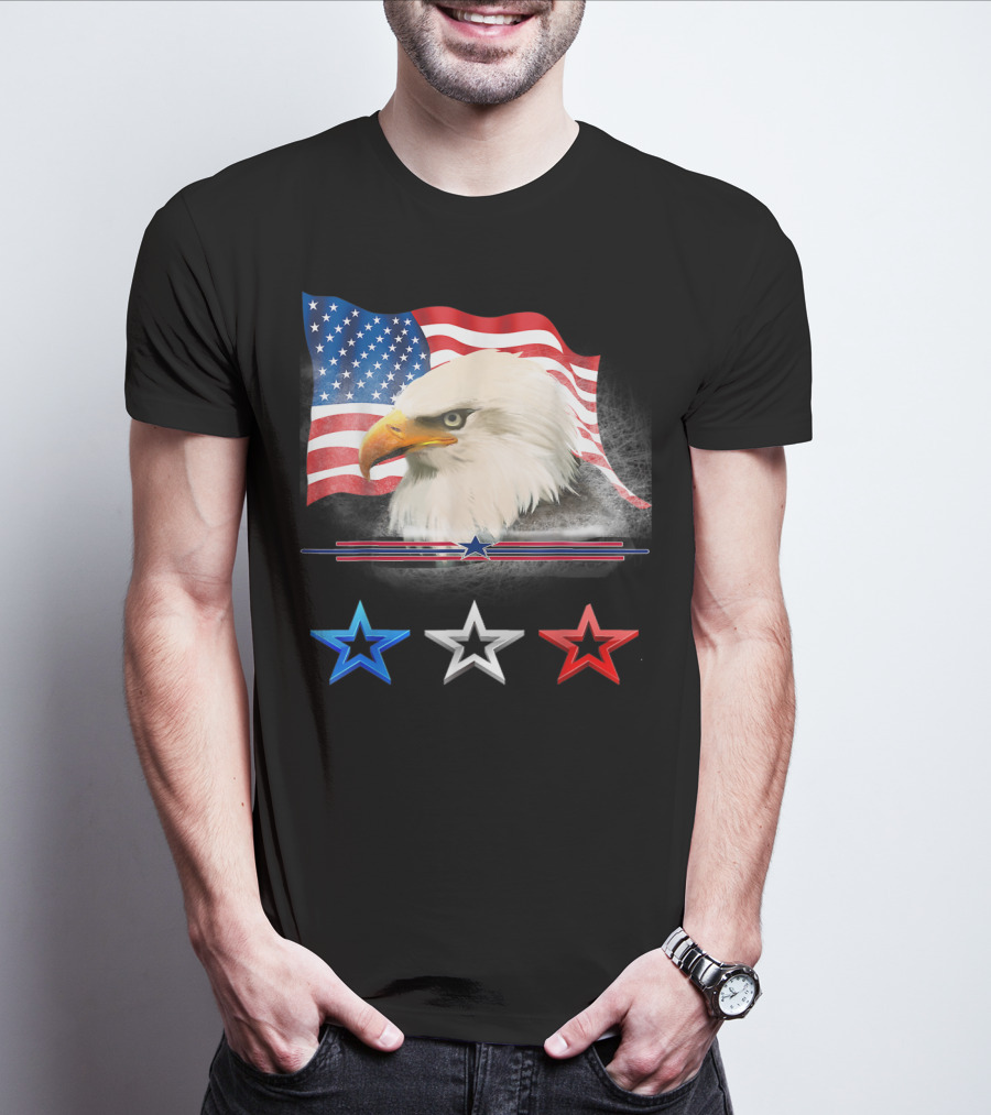 American Flag Eagle With Red White Blue Stars T-Shirt